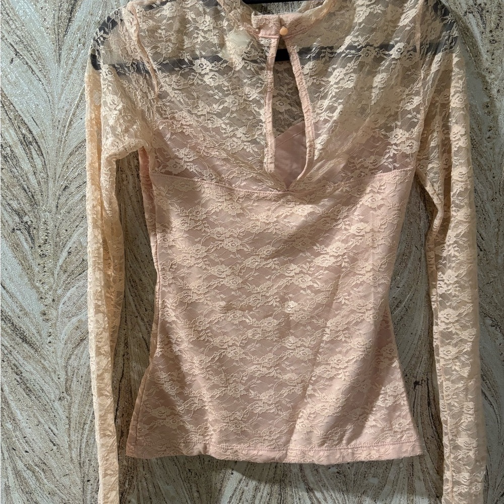 Elegant Lace Long Sleeve Top - Pink